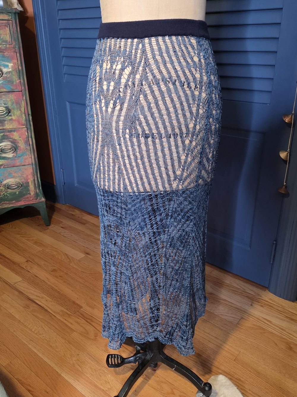 Gorgeous Handmade Blue Open-Knit Pointelle Lace Maxi Skirt (Boutique / Etsy